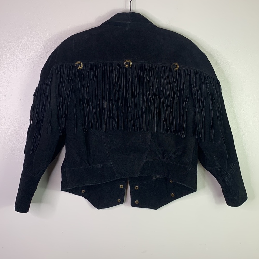 VTG 70s Learsi Black Rancher Western Fringe Suede Leather Jacket Womens Small - Picture 12 of 13
